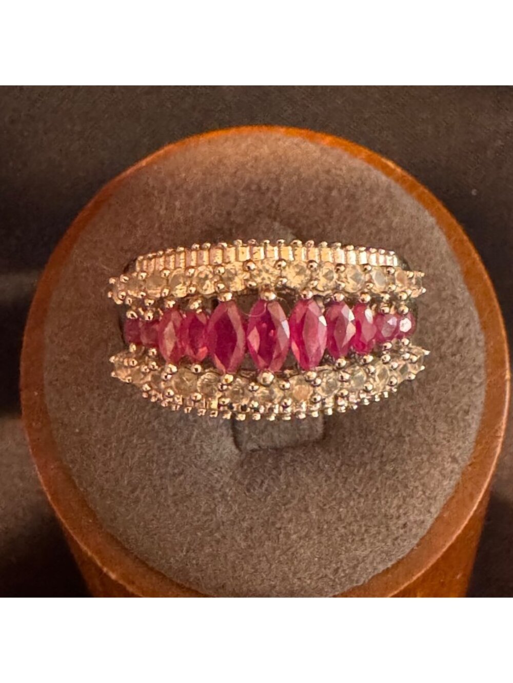 Sterling Silver 925 Marquise Ruby & Cubic Zirconia Tapered Band Ring Size 9.75